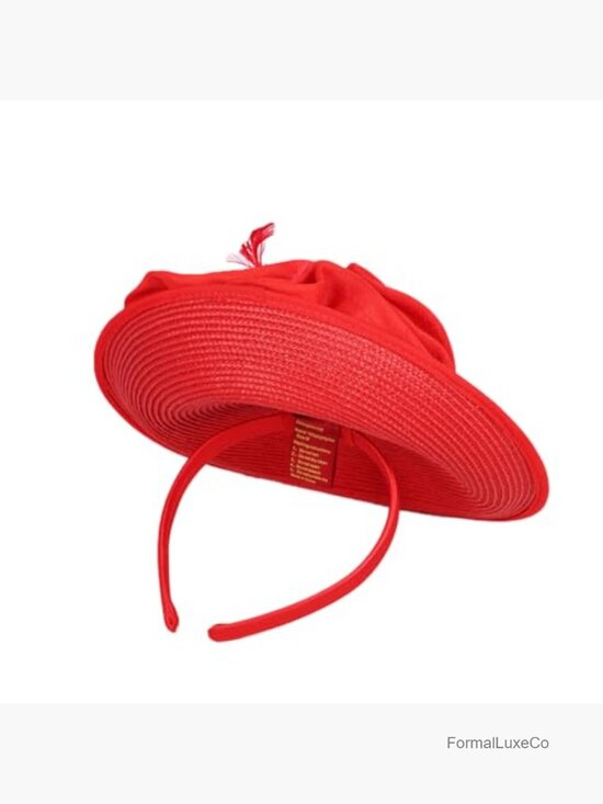 Elegant Straw Derby Hat with Feather for Formal Cocktail & Tea Party